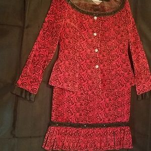 Red and black 2 piece skirt set